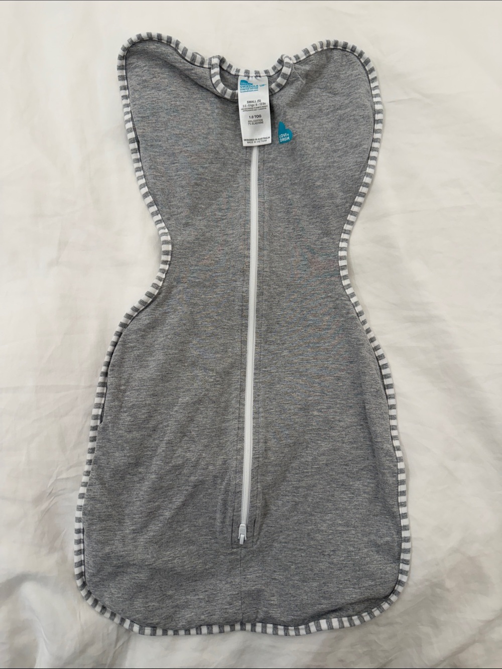 Love to Dream Grey Striped-Trim Swaddle Sleep Sack size small 1.0 TOG